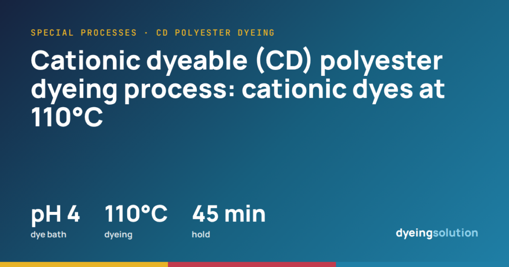 Cationic dyeable (CD) polyester dyeing process: cationic dyes at 110°C