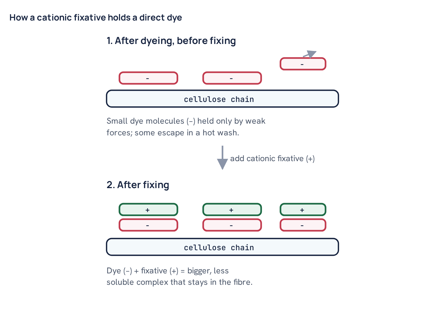 How a cationic fixative holds a direct dye