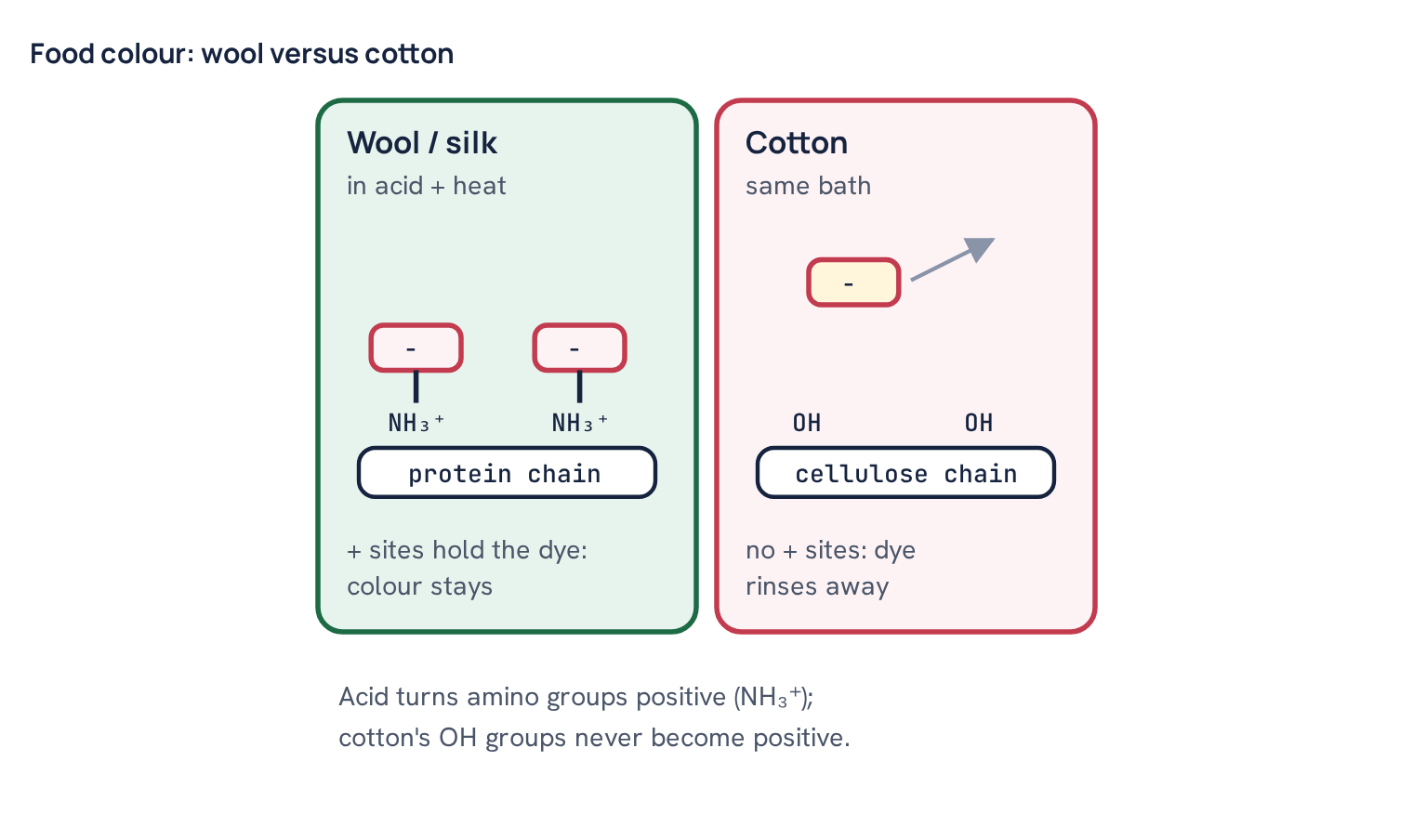 Food colour: wool versus cotton