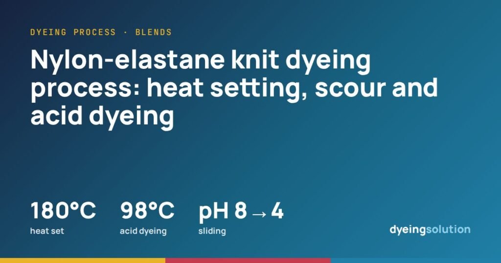 Nylon-elastane knit dyeing process: heat setting, scour and acid dyeing